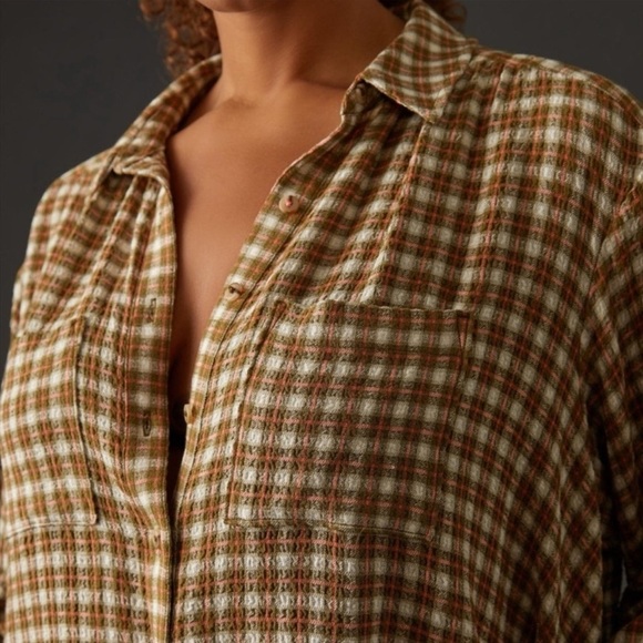 Pilcro Relaxed Plaid Button Down Shirt Moss - Picture 3 of 14